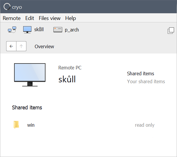 Screenshot of cryo remote computer panel